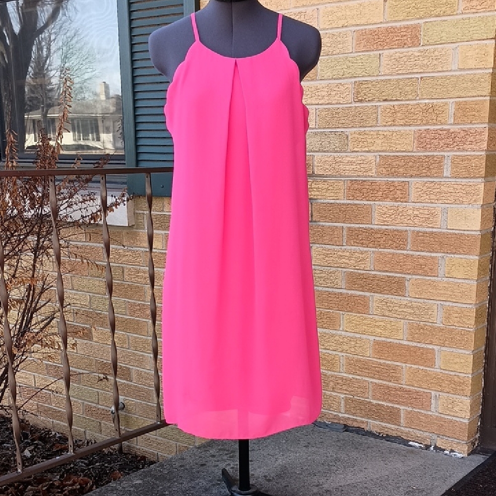 by & by Hot Pink Midi Slip Dress with Pleat, Sz M